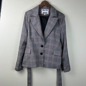 Walter Baker Ralev Glen Plaid Black & Red Tie Waist 2 Button Blazer Jacket XL